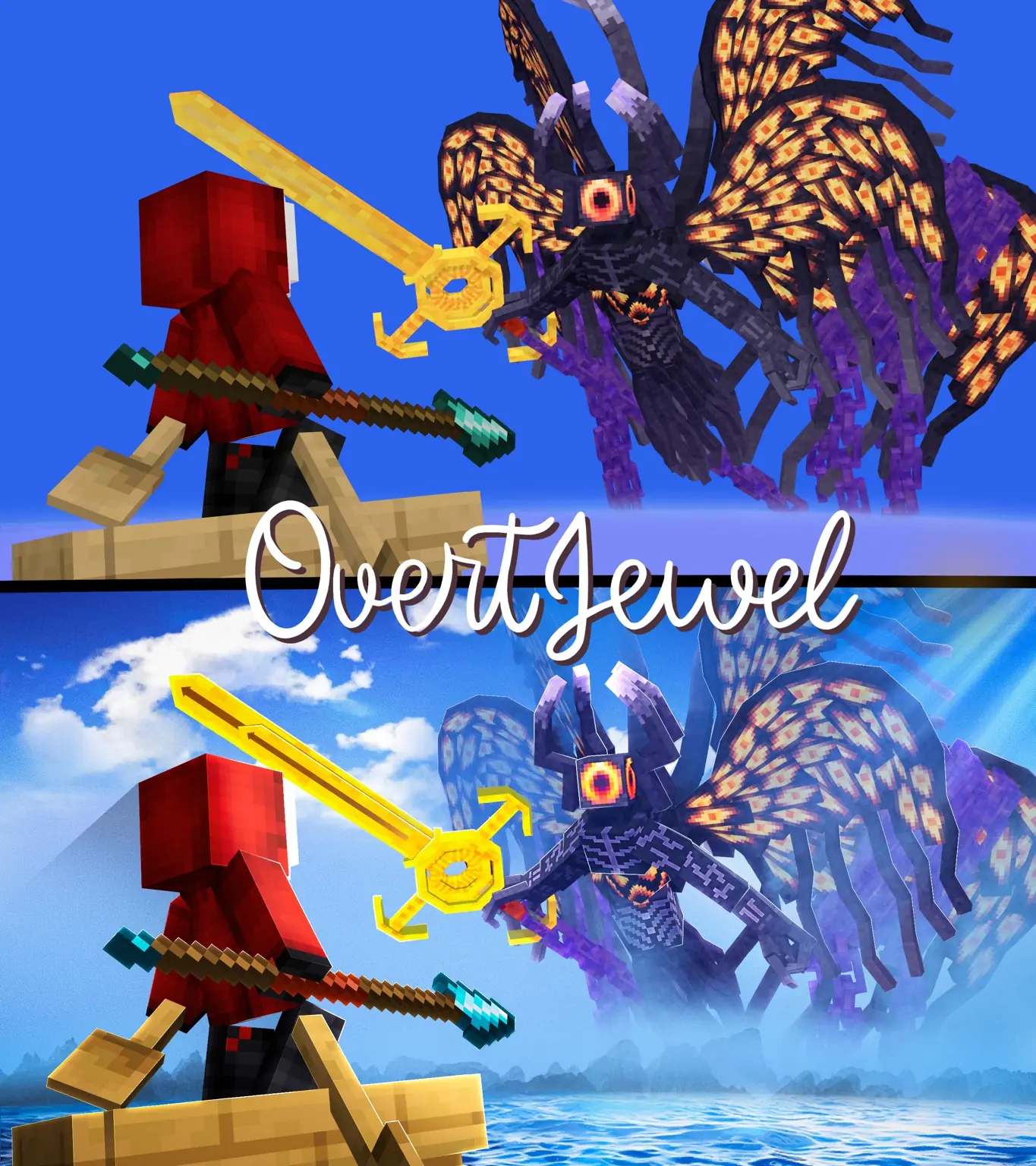 Before-and-after comparison of a Minecraft dragon battle thumbnail